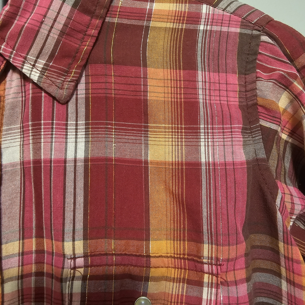 Wrancher by Wrangler Pearl Snap Shirt Women’s Large Plaid Metallic Threading - Picture 4 of 8